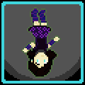 Pixel art sprite of an enby/femboy of about 180 months with white skin and long dark brown hair, light blue eyes, wearing a purple flowery skirt, a grey neural interface collar, a darker purple shirt, and purple and blue tall socks and arm warmers, floating upside down in microgravity, surrounded with a faint, transparent green aura, looking down at fær hand in surprise.