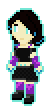 pixel sprite of the æthereal avatar of a tall femboy enby with pale skin and light blue eues and shoulder width dark brown hair with blue highlights, wearing a skirt and a crop top and thigh high socks and femboy arm thingies, anveloped by a light blue aura