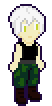 pixel art of a tall butch enby with light skin, yellow eyes, and white hair shaved close on the sides and longer on top, with two parts around the sides of their face that are longer, wearing a black shirt with the sleeves cut off, thick camouflage-pattern pants, and brown leather boots