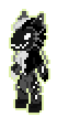 pixel sprite of the æthereal avatar of a small enby with pale skin and short hair, half black and half white, and light green eyes, wearing loose flowing clothes in shades of grey and black and white, surrounded by a pale yellow aura
